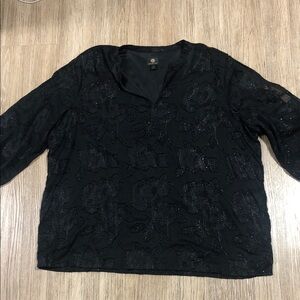 New JM Collection Black Floral Blouse XXL
